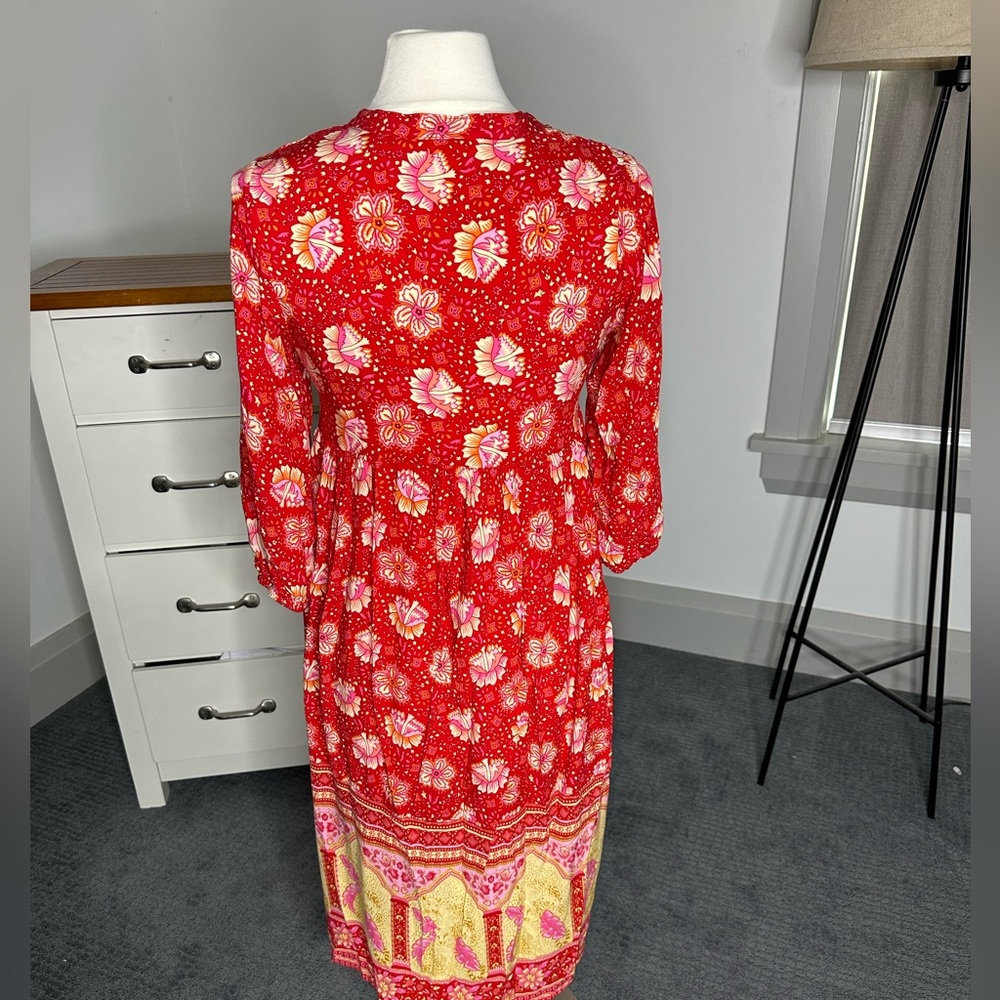 Boho dress pink / yellow floral dress size M